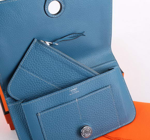 1:1 Quality Hermes Dogon Combined Wallets A508 Blue Replica - Click Image to Close